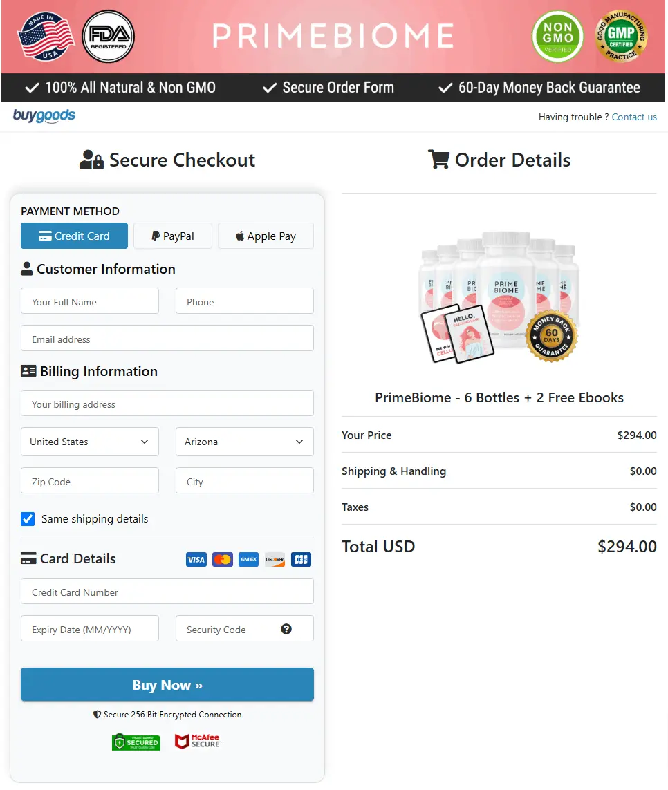 PrimeBiome™ Secure Checkout